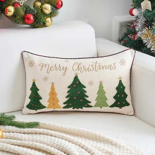 Christmas Tree Pillow Cover 12x20 Inches Merry Christmas Snowflakes Home Decor