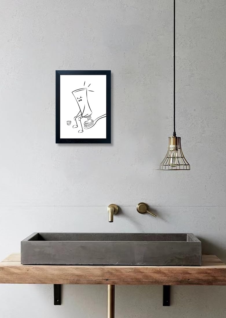Skiennix Framed Funny Bathroom Wall Art - Black & White Toilet Decor | Minimalist Canvas Print