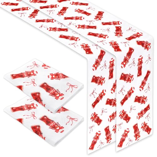 Gisgfim Red Bow Dirty Soda Bar Table Runner - 2 Pcs Flax Party Decor