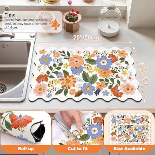 LOKHOM Colorful Floral Dish Drying Mat, 12"x20" Wildflowers