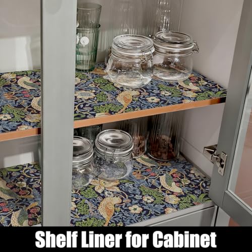 Non-Adhesive Bird Floral Shelf Liner - 12in x 10ft Waterproof