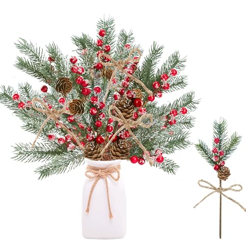 Christmas Frosted Pine Berries and Cones Decor - Green Variation