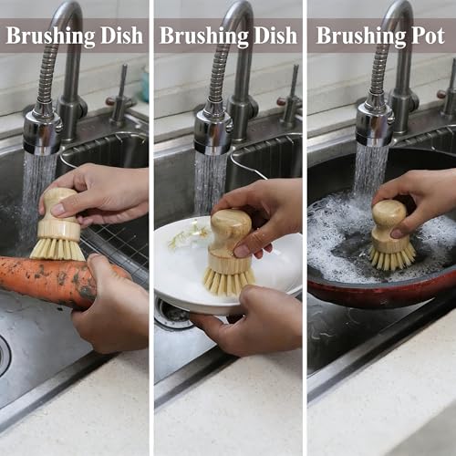 Eco-Friendly Bamboo Dish Scrub Brush & Pan Scraper Set