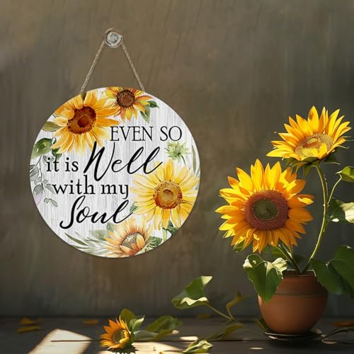 Bolisom Rustic Sunflower Door Sign | Inspirational Home Decor 12"