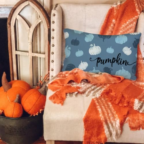 Dark Blue Pumpkins Fall Pillow Cover 12x20 Inch Autumn Decor