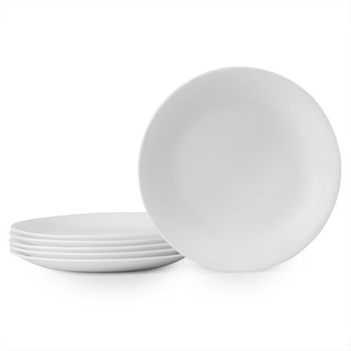 Corelle 8.5-Inch Lunch Plates - Set of 6 Lightweight Vitrelle Glass | Chip & Crack Resistant, White