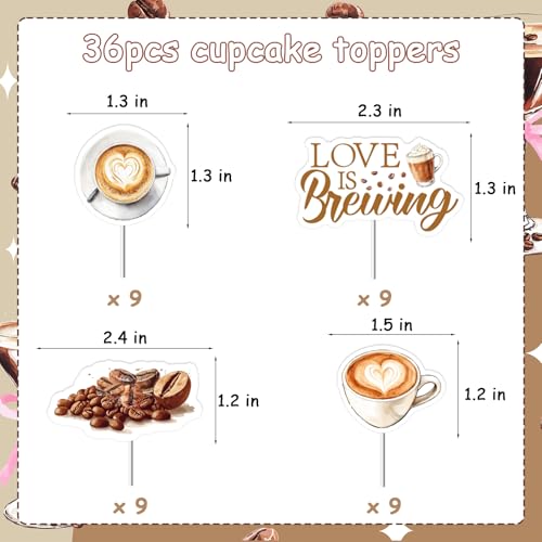 Funmemoir Coffee Cupcake Toppers - 36PCS Love Is Brewing Bridal Shower Decor