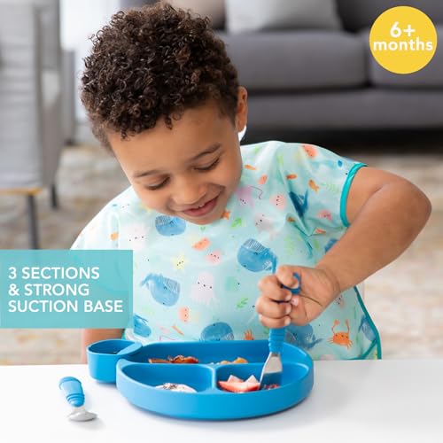 Bumkins Dark Blue Silicone Suction Plate - Divided Grip Dish for Self-Feeding
