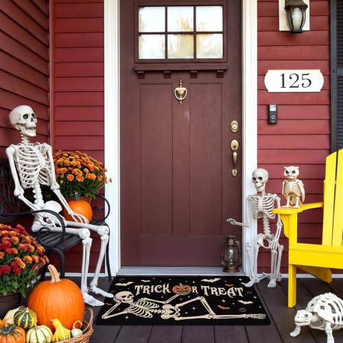 Halloween Skull Welcome Doormat - Non-Slip Rubber Backing, 17x29 Inch