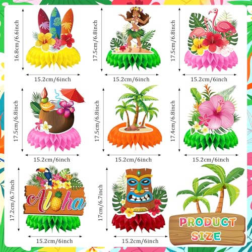Hawaiian Luau Party Decorations - 8Pcs Honeycomb Centerpieces