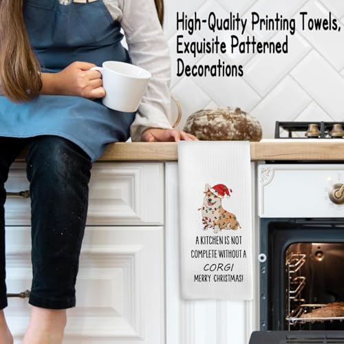 Funny Christmas Corgi Kitchen Towels - Soft 100% Waffle Weave