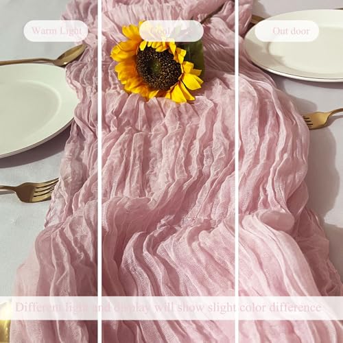 Light Pink 6 Pack Cheesecloth Table Runners 20 x 120 Inches for Wedding & Party Decor - Wrinkled Design