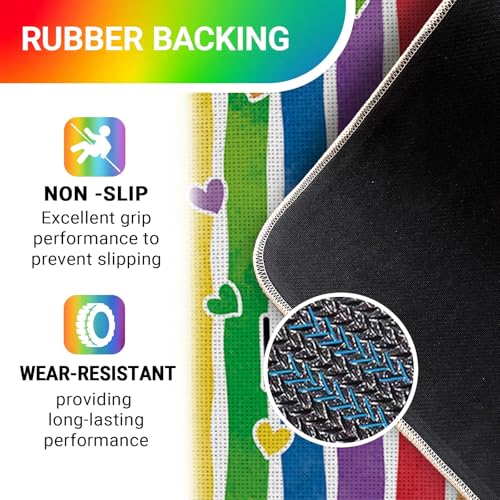 Pride Love Wins Rainbow Striped Hearts Door Mat - 17x29 Inches
