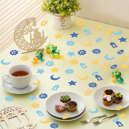 Eid Mubarak Table Confetti Blue Gold Star Moon Lantern Decor 300Pcs
