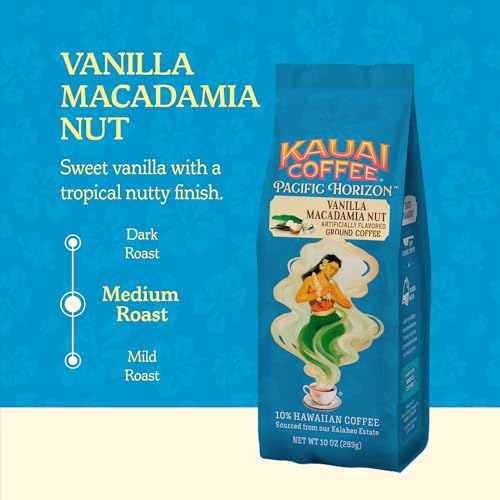 Kauai Coffee Ground Coffee - Vanilla Macadamia Nut, 10 oz Bag