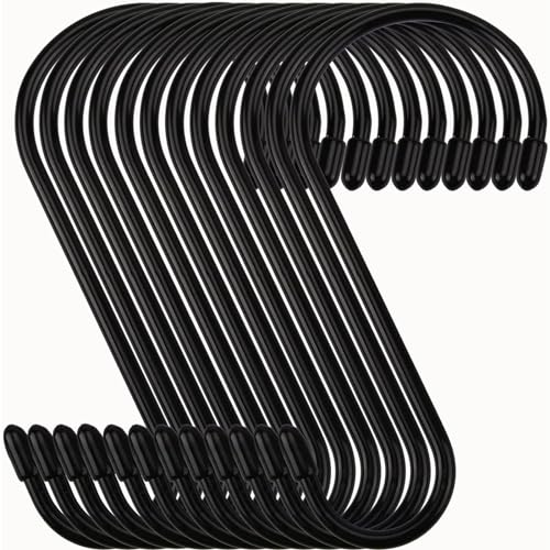 Nisoger 12 Pack Heavy Duty Vinyl Coated S Hooks - 6 Inch Non-Slip, Rust Resistant for Hanging Plants, Tools, and More