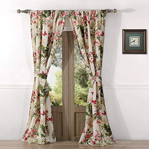 Greenland Home Butterflies Curtain Panels, 42 W x 84 L Inches Each, Set of 2, with Tiebacks