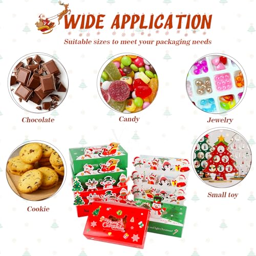 Christmas Bakery Cookie Boxes with Window - 18 Pack, 3 Styles for Holiday Party Favors