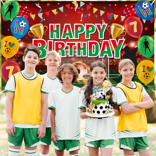 Soccer Birthday Banner - Green Red Happy Birthday Decor 71x44