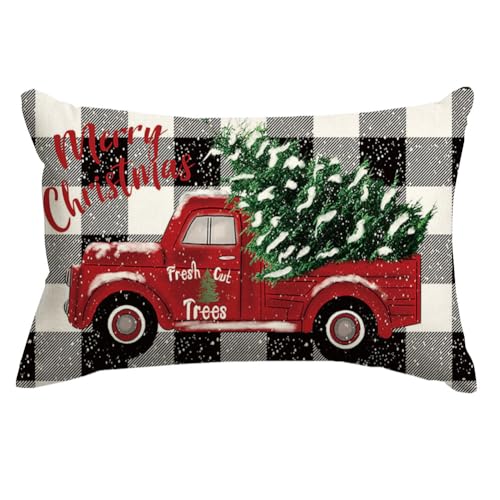 RABUSOFA 12x20 Red Truck Christmas Pillow Cover - Buffalo Plaid