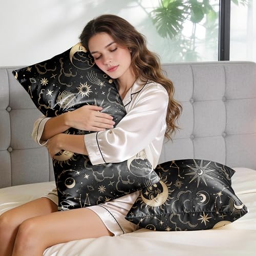 EXQ Home Satin Pillowcase Set - Queen 20x30 Black Sun Print, 2 Pack