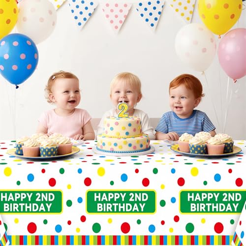 Happy 2nd Birthday Plastic Tablecloths - 3 Pack Disposable Table Covers