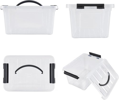 Eslite 6 Quart Stackable Storage Bins - Clear Latching Boxes with Handles & Lids | Pack of 6 (Black Handle)