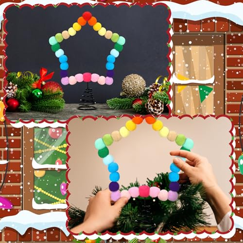 Rainbow Felt Ball Star Christmas Tree Topper 8.3 x 7.1 Inch - Festive Holiday Decoration