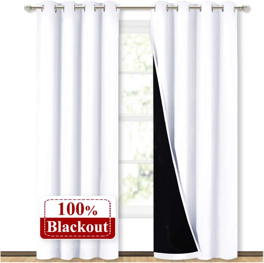 NICETOWN 100% Blackout Window Curtain Panels - Thermal Insulated Drapes for Nursery | 84" White, 2 Pieces