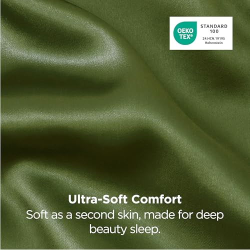 Bedsure Satin Pillowcases King Set of 2 - Moss Green Silk-Feel Bedding