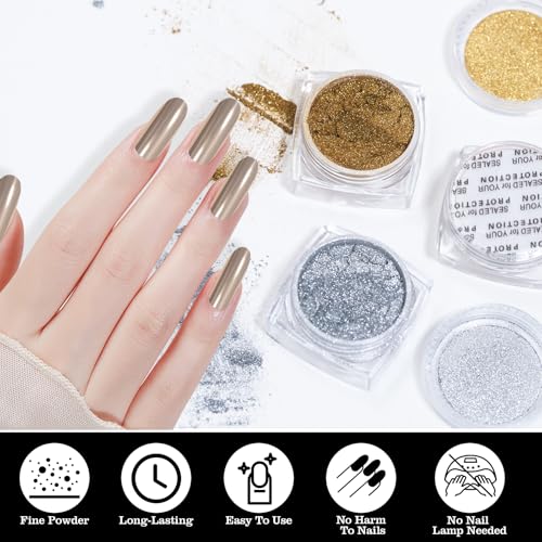 ADHERE Mirror Chrome Nail Powder Set Metallic Holographic Glitter