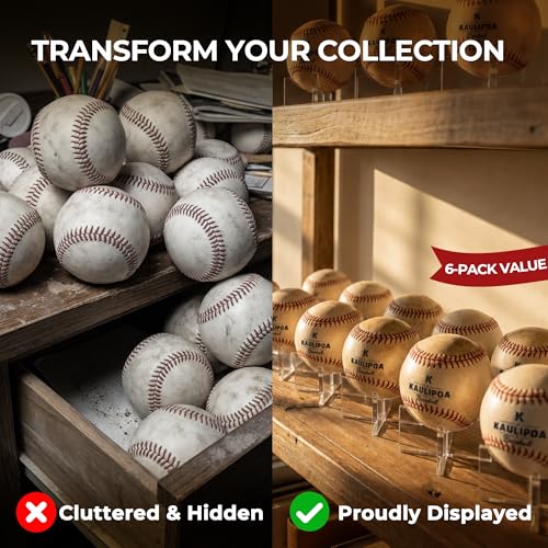 Kaulipoa 6-Pack Small Acrylic Baseball Display Stand for Memorabilia