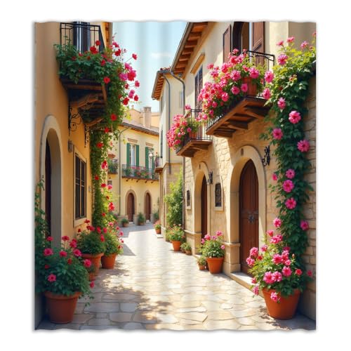 JEJOMEAG Italian Mediterranean Shower Curtain 70x70 Inches Tuscany Europe Fabric Bathroom Decor
