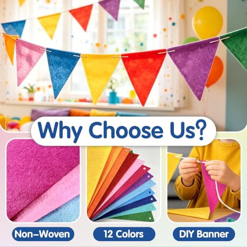 Vindafjord 98.5ft Rainbow Pennant Banner - 6 Pack DIY Fabric Bunting Flags