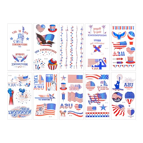 Patriotic Temporary Tattoos - American Flag 4th of July Face Stickers