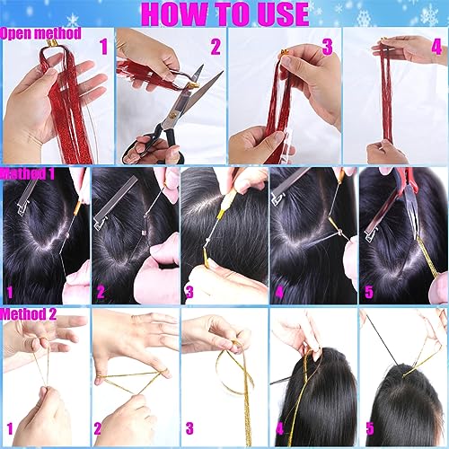 Hair Tinsel Kit with Tools - 1200 Strands Heat Resistant Glitter Hair Extensions