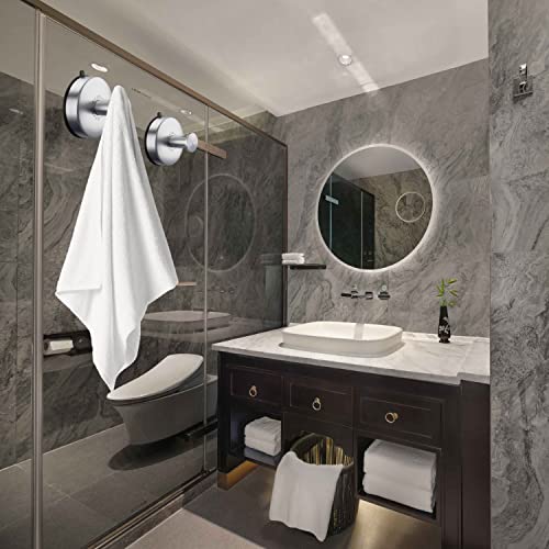 DGYB 2 Pack Brushed Nickel Suction Cup Hooks for Bathroom - Removable Wall Mount Towel & Robe Hooks