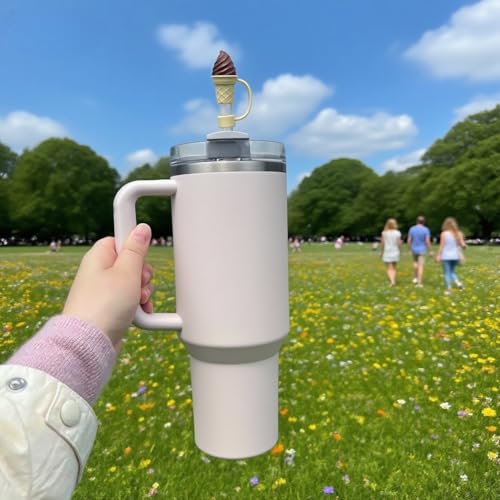 Ice Cream Straw Cover for Stanley Cup 10mm Silicone Straw Topper Brown