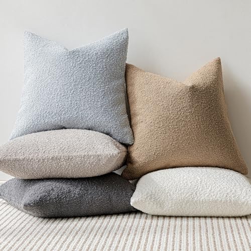 Foindtower Textured Boucle Lumbar Pillow Cover, 12x20 Inch Camel Accent Case