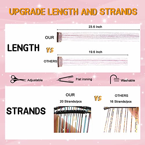 Clip-In Hair Tinsel 23.6-Inch Heat Resistant Gold Glitter Extensions
