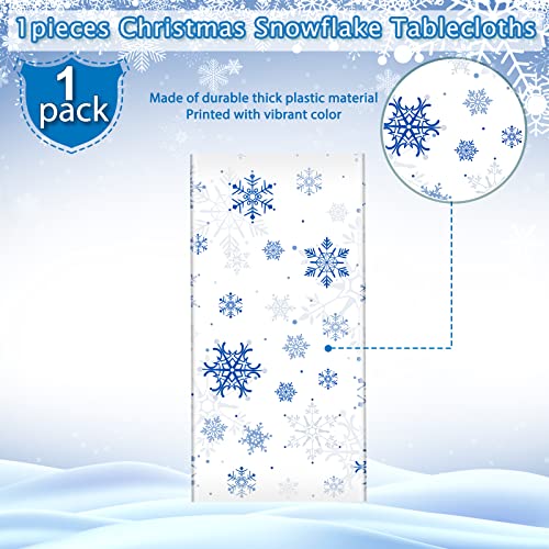 Snowflake Christmas Tablecloth Decorations - White Blue, 54x108 Inch Rectangular