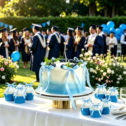 30 Pack Blue Bow Cupcake Toppers for Baby Boys Birthday Parties