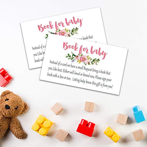 50 Pack Pink Flower Baby Shower Request Cards for Books