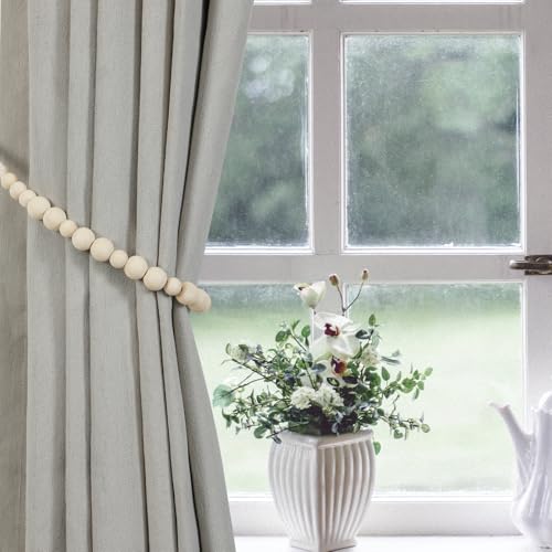 KLOGTSIND Wood Bead Curtain Tiebacks - 2 Pack with Hooks