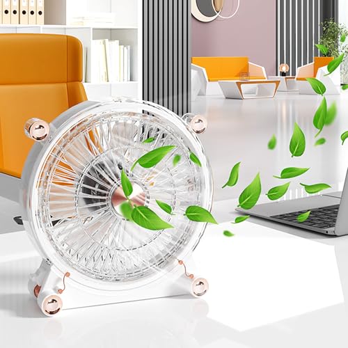 KIEROFIRT Portable Transparent Desktop Fan - Rechargeable, Quiet, 3 Speed