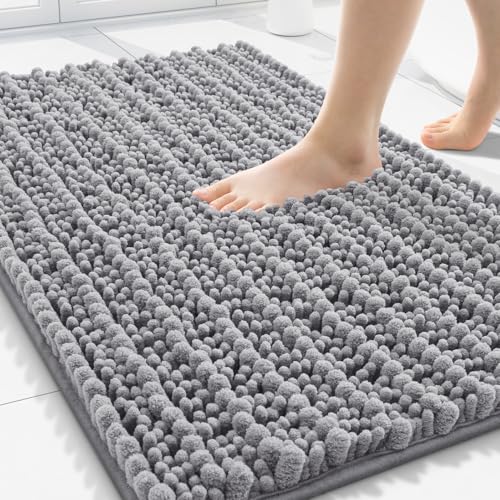 Smiry Grey Bathroom Rug 30'' x 20'' - Soft Chenille Mat with Rubber Backing