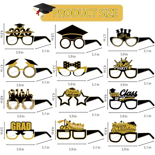 12 Pack Black Gold Graduation Eyeglasses for Class of 2024
