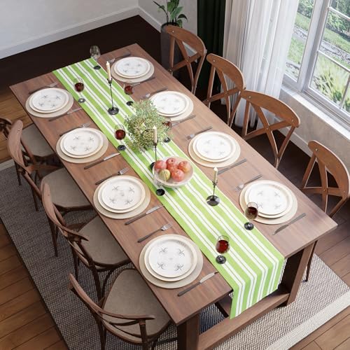Encasa XO Woven Cotton Table Runner 13x59 in - Franca Lime Stripes