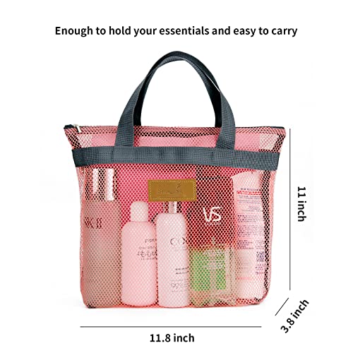 TOPASION Pink Mesh Shower Caddy Bag - Portable Toiletry Organizer for Travel & Gym