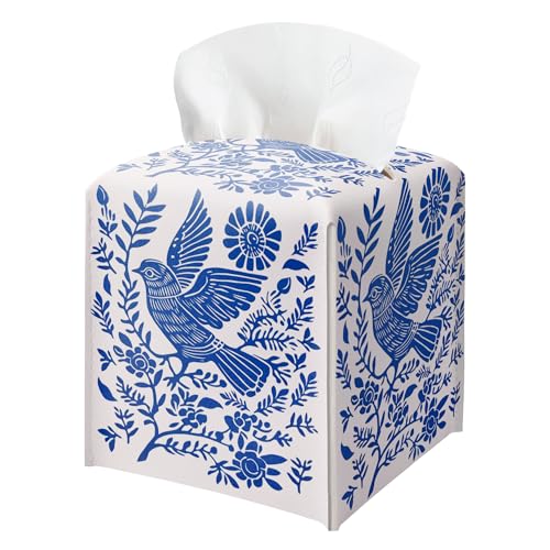 Colorful06 Scandinavian Boho Leather Tissue Box Holder - Square Design for Home and Office